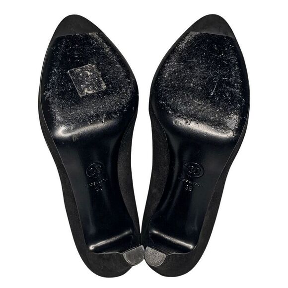 Chanel Interlocking CC Logo Black Fabric Pumps EU 38 US 7-7.5 Cap Toe High Heels - Picture 11 of 12
